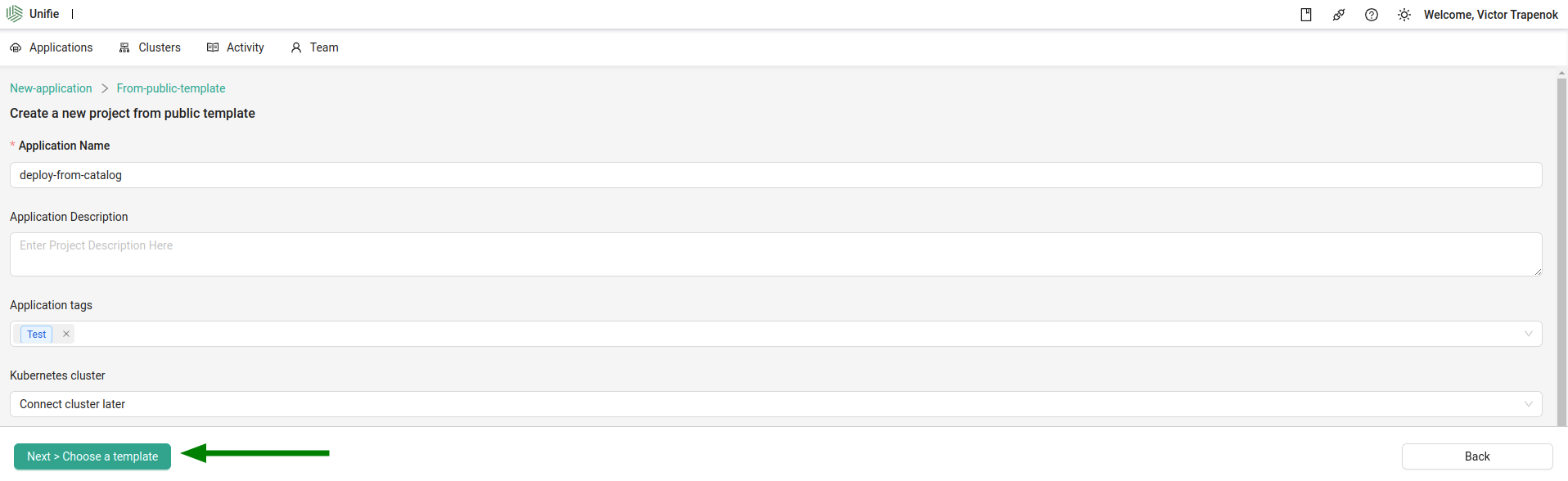 deploy application from catalog step 2