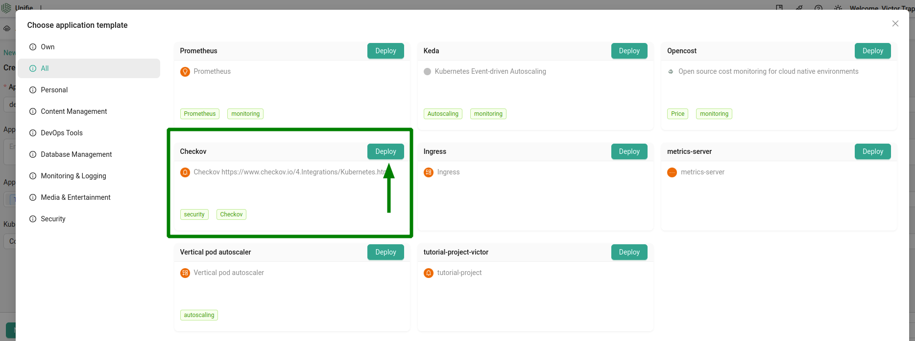 deploy application from catalog step 3